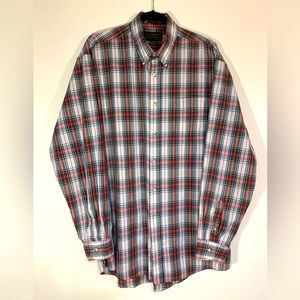 Eddie Bauer Mens XLT Tall Marin Poplin Long Sleeve Button Red Green Plaid Shirt